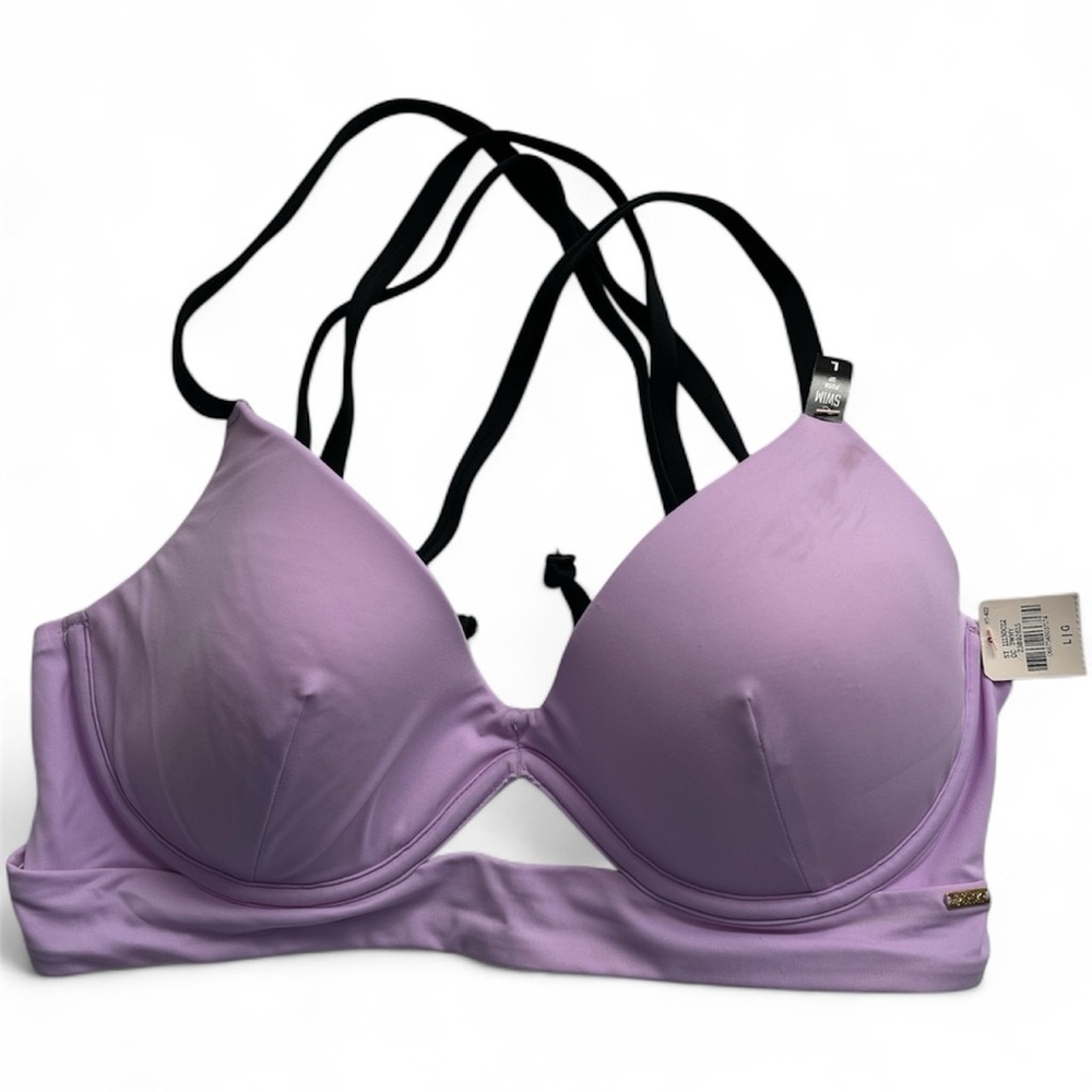 PINK Victoria's Secret Lavender/Black Padded Strappy Swim Top | Size L